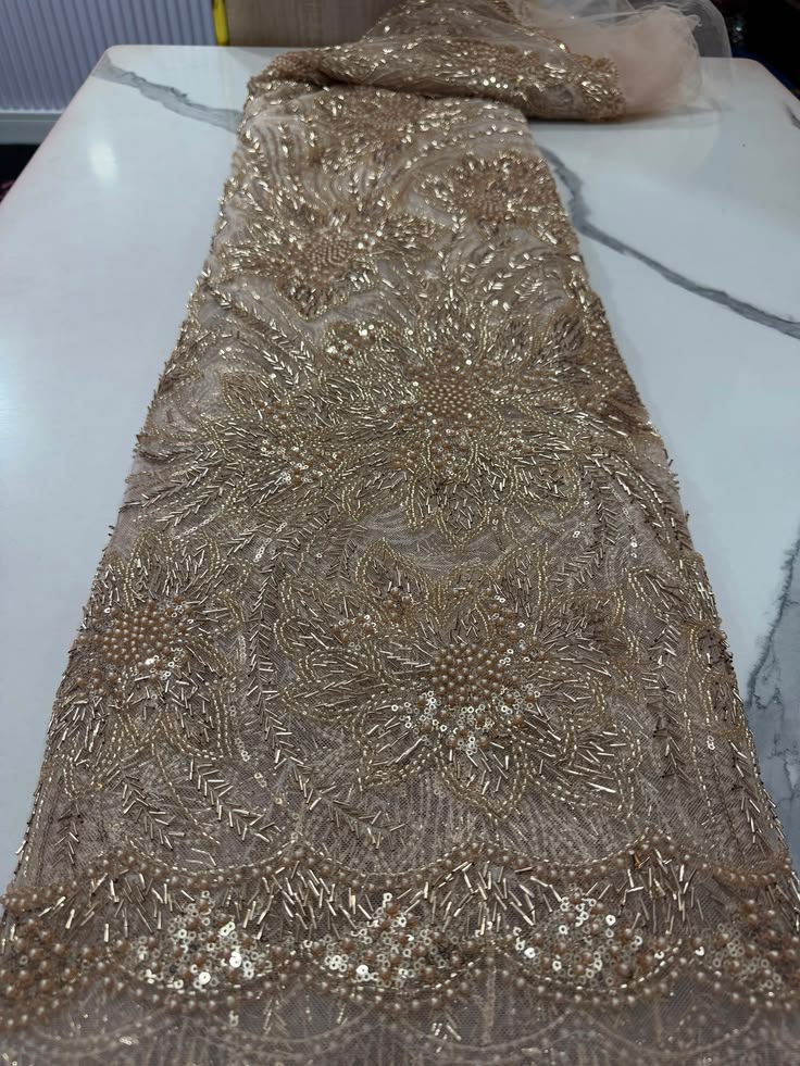 Champagne gold beaded lace #1.      Selling by yards