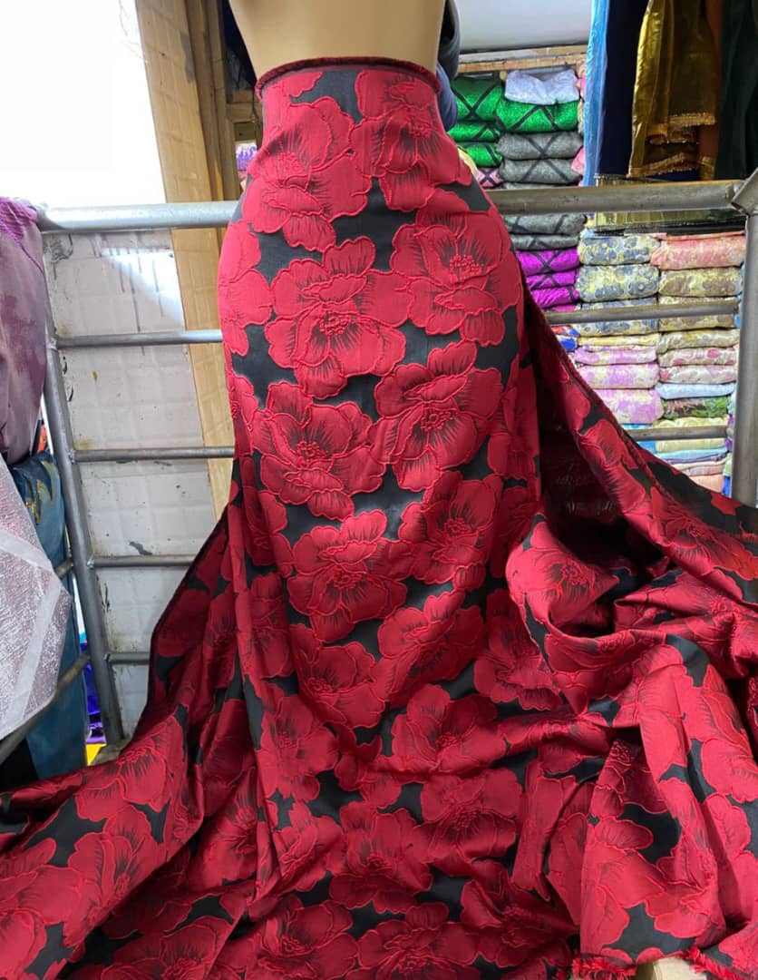 Red brocade #1        selling by yards