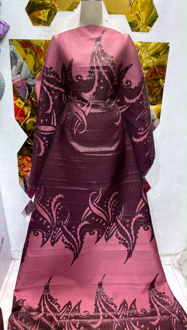 Rose pink and bungundy brocade.    Selling by yards