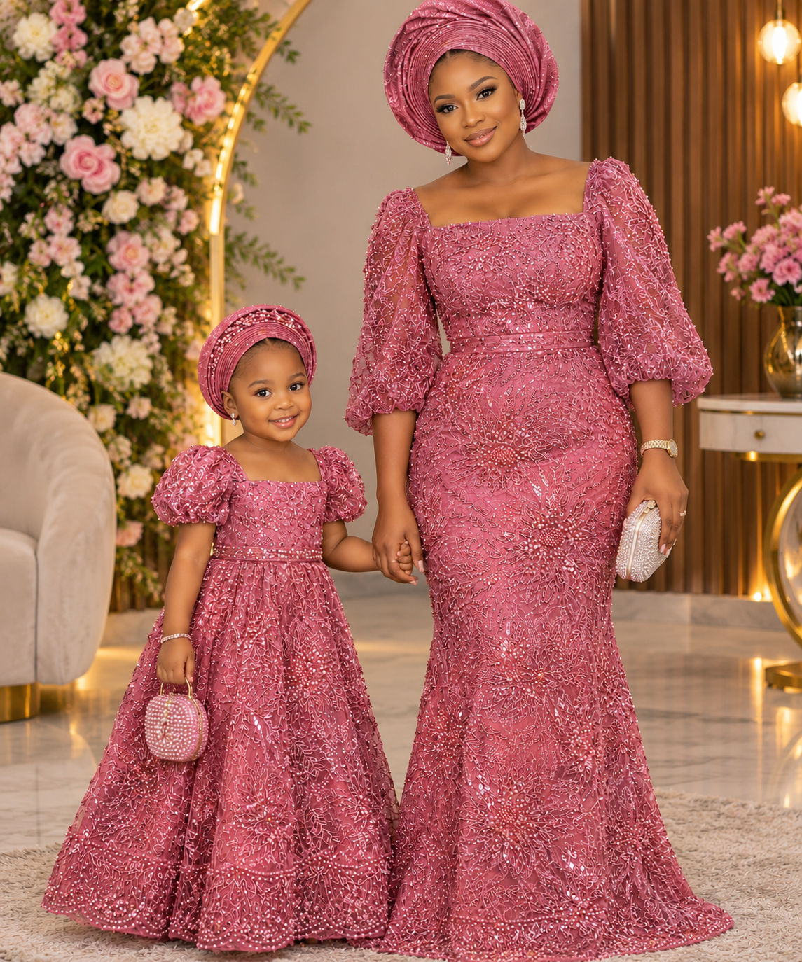 peach beaded lace #1