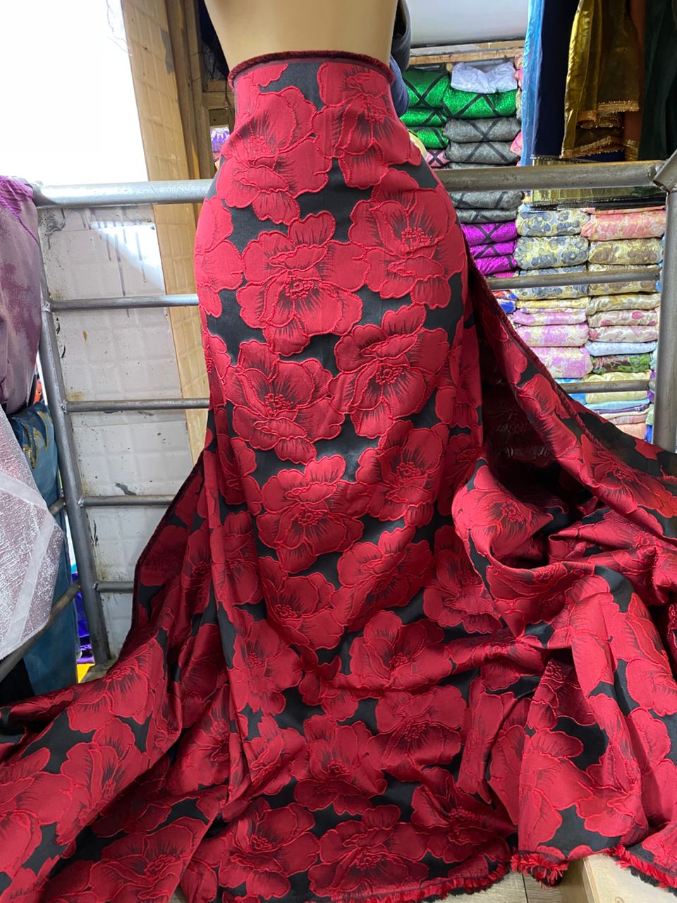 Red brocade #1        selling by yards